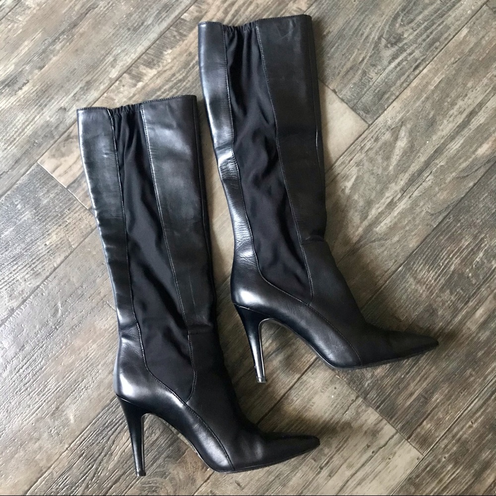 Tahari Black Leather Pull On High Heeled Boots 7 - Picture 13 of 16